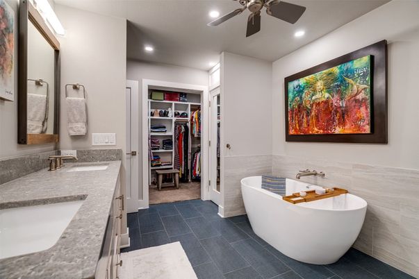 Bathroom, Dual Sink Vanities, Free Standing Baths, Interior, Recessed Lighting