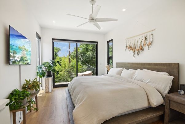 Bedroom, Interior, Recessed Lighting, Wood Texture Flooring