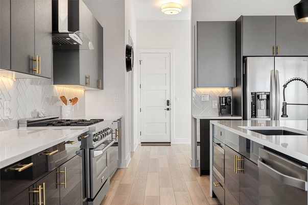 Interior, Kitchen, Stainless Steel Appliances, Wood Texture Flooring