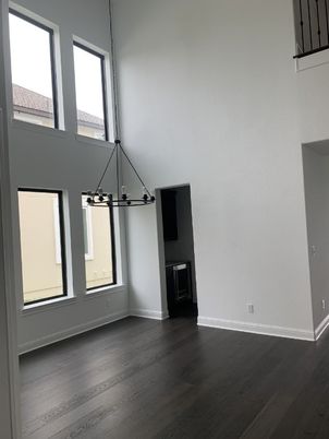 Empty room, Interior, Pendant Lights, Wood Texture Flooring