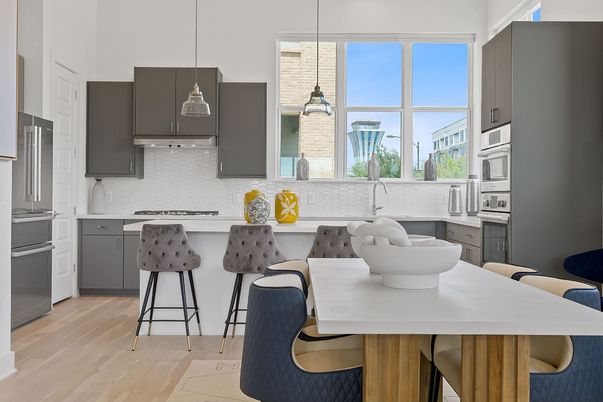 Interior, Kitchen, Pendant Lights, Stainless Steel Appliances, Wood Texture Flooring