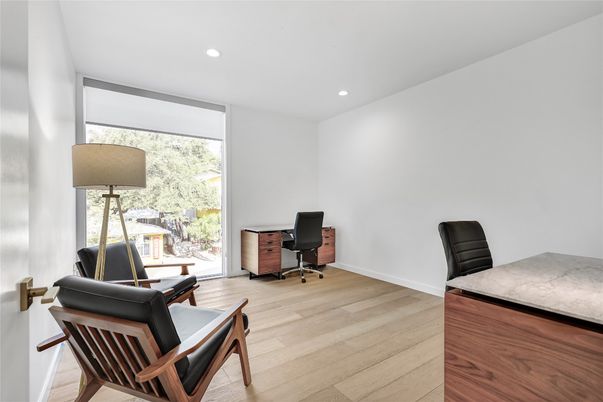 Home Office, Interior, Recessed Lighting, Wood Texture Flooring