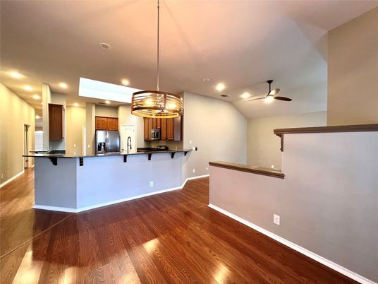 Interior, Kitchen, Pendant Lights, Recessed Lighting, Wood Texture Flooring