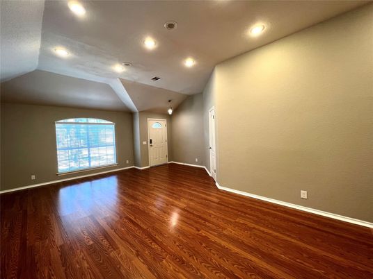 Empty room, Interior, Recessed Lighting, Wood Texture Flooring