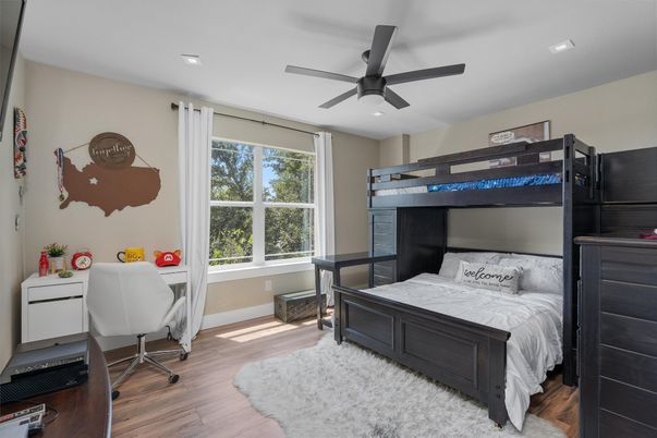 Bedroom, Home Office, Interior, Recessed Lighting, Wood Texture Flooring