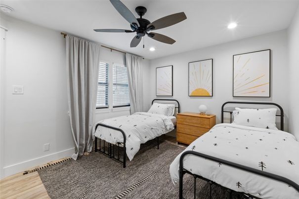 Bedroom, Interior, Recessed Lighting, Wood Texture Flooring