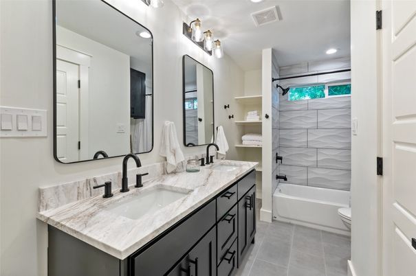 Bathroom, Dual Sink Vanities, Glass Shower, Interior, Recessed Lighting