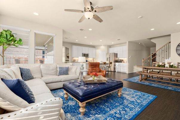 Dining room, Interior, Kitchen, Living room, Recessed Lighting, Stainless Steel Appliances, Wood Texture Flooring