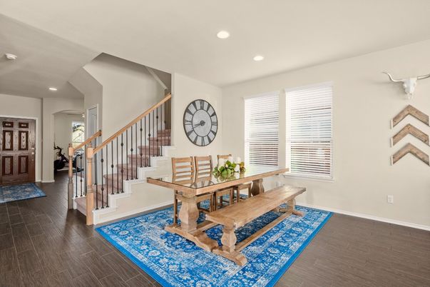 Dining room, Interior, Recessed Lighting, Wood Texture Flooring