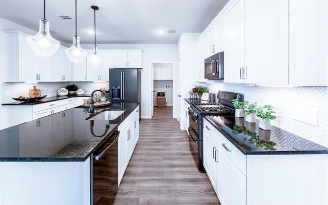 Interior, Kitchen, Pendant Lights, Recessed Lighting, Wood Texture Flooring