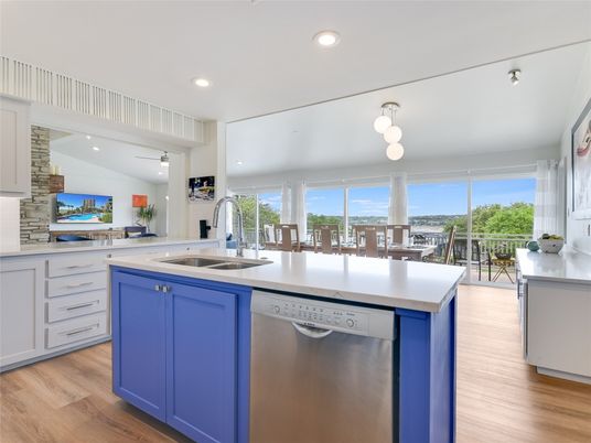 Dining room, Interior, Kitchen, Recessed Lighting, Stainless Steel Appliances, Wood Texture Flooring