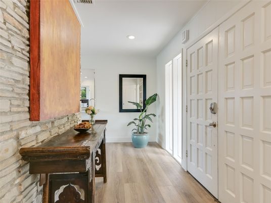 Interior, Recessed Lighting, Stone Walls, Wood Texture Flooring
