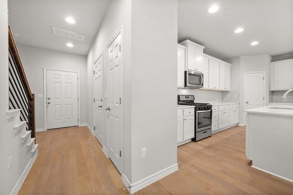 Interior, Kitchen, Recessed Lighting, Wood Texture Flooring