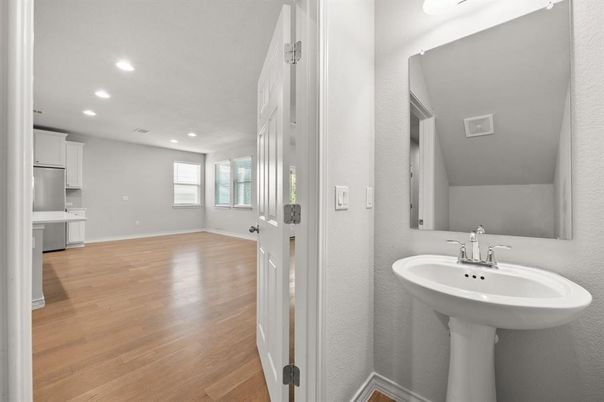 Bathroom, Interior, Recessed Lighting, Wood Texture Flooring