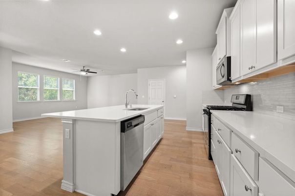 Interior, Kitchen, Recessed Lighting, Wood Texture Flooring