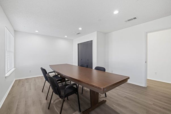 Dining room, Interior, Recessed Lighting, Wood Texture Flooring