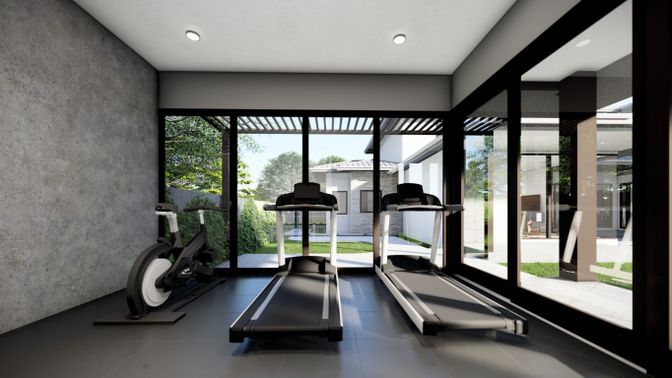Fitness Equipment, Gym, Interior, Recessed Lighting