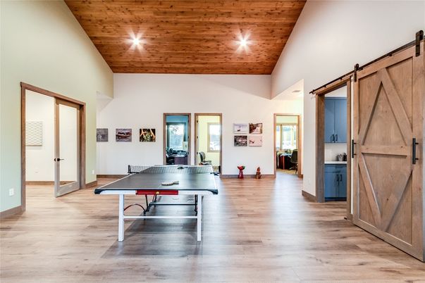 Game Room, Interior, Recessed Lighting, Wooden Ceilings, Wood Texture Flooring