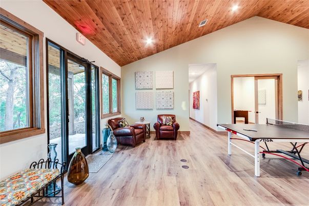 Game Room, Interior, Recessed Lighting, Wooden Ceilings, Wood Texture Flooring