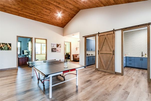 Game Room, Interior, Recessed Lighting, Wooden Ceilings, Wood Texture Flooring