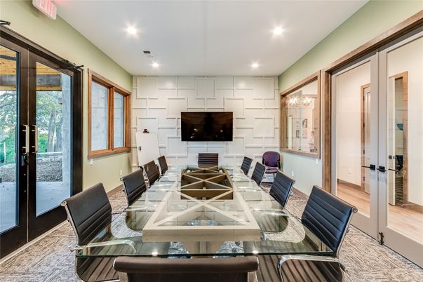 Dining room, Interior, Recessed Lighting, Wood Texture Flooring
