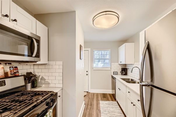 Interior, Kitchen, Stainless Steel Appliances, Wood Texture Flooring