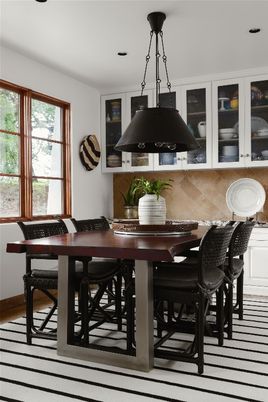 Dining room, Interior, Pendant Lights, Recessed Lighting, Wood Texture Flooring