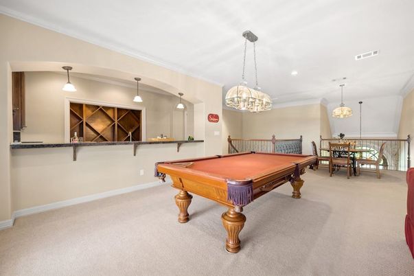 Billiard Table, Chandelier, Game Room, Interior, Pendant Lights, Recessed Lighting