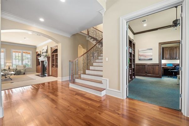 Fireplace, Interior, Recessed Lighting, Wood Texture Flooring