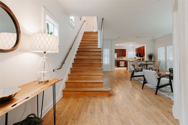 Dining room, Interior, Kitchen, Recessed Lighting, Stainless Steel Appliances, Wood Texture Flooring