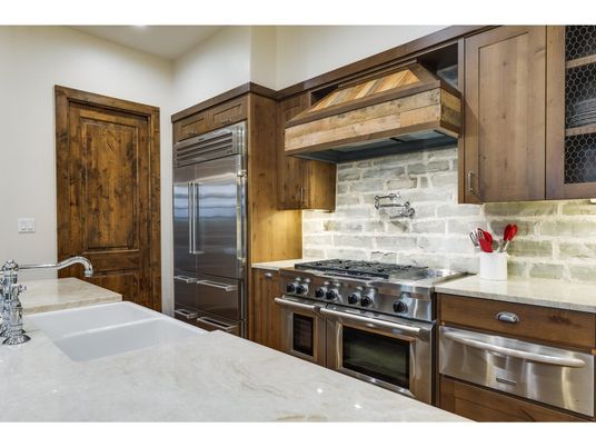 Interior, Kitchen, Stainless Steel Appliances, Stone Walls