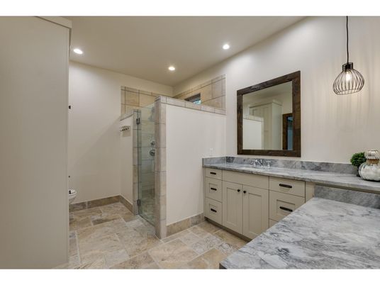 Bathroom, Glass Shower, Interior, Pendant Lights, Recessed Lighting