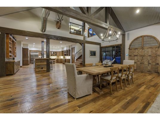Chandelier, Dining room, Interior, Kitchen, Pendant Lights, Recessed Lighting, Wood Texture Flooring
