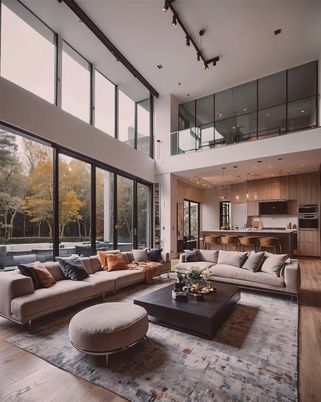 Interior, Kitchen, Living room, Pendant Lights, Recessed Lighting, Wood Texture Flooring