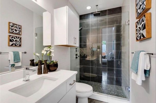 Bathroom, Glass Shower, Interior, Recessed Lighting