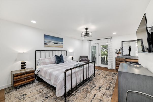Bedroom, Interior, Recessed Lighting, Wood Texture Flooring
