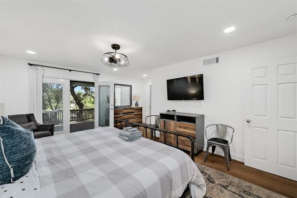 Bedroom, Interior, Recessed Lighting, Wood Texture Flooring