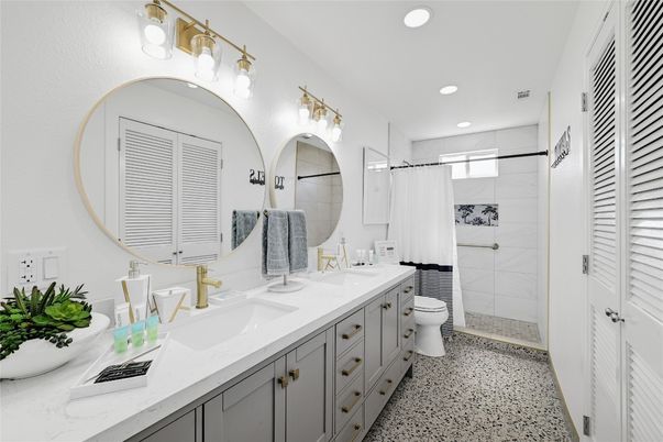 Bathroom, Dual Sink Vanities, Glass Shower, Interior, Recessed Lighting