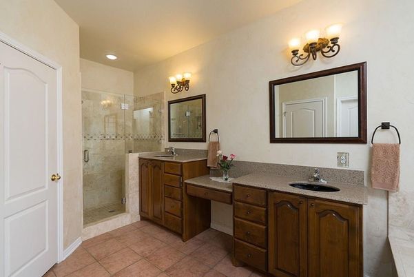 Bathroom, Dual Sink Vanities, Glass Shower, Interior, Recessed Lighting