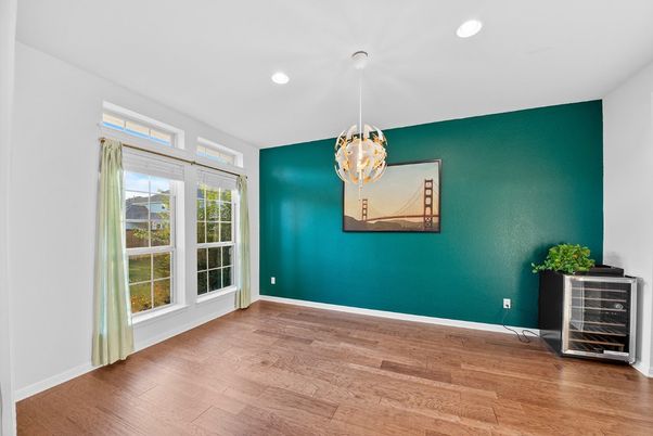 Empty room, Interior, Pendant Lights, Recessed Lighting, Wood Texture Flooring