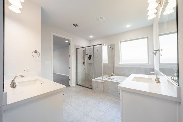 Bathroom, Dual Sink Vanities, Glass Shower, Interior, Recessed Lighting