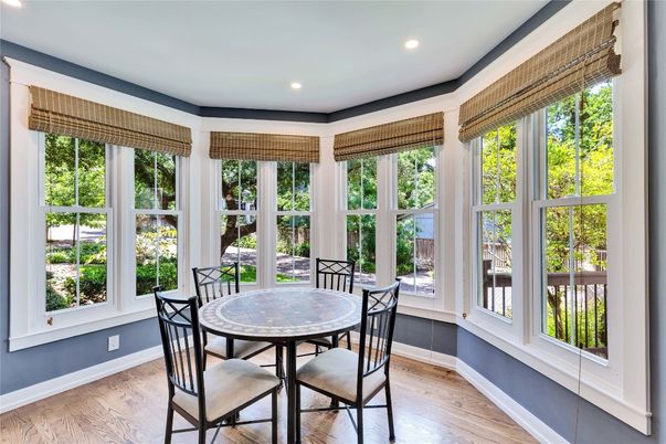 Dining room, Interior, Recessed Lighting, Wood Texture Flooring