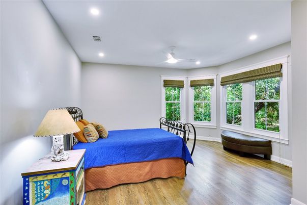 Bedroom, Interior, Recessed Lighting, Wood Texture Flooring