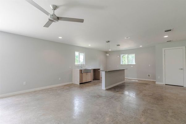 Empty room, Interior, Kitchen, Pendant Lights, Recessed Lighting