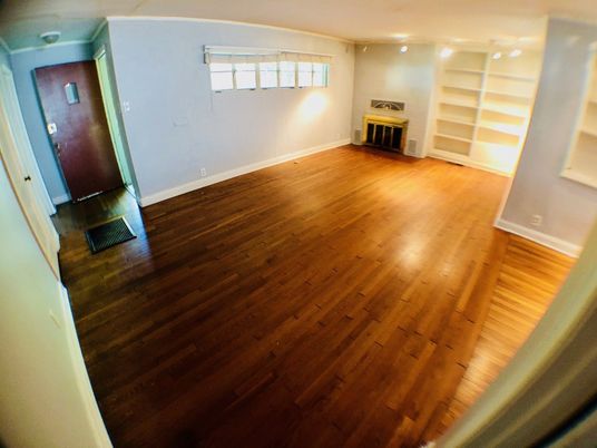 Empty room, Fireplace, Interior, Recessed Lighting, Wood Texture Flooring