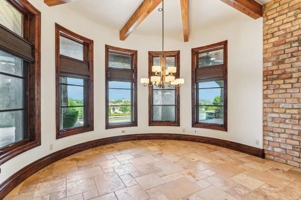 Chandelier, Empty room, Interior, Stone Walls, Wooden Beams