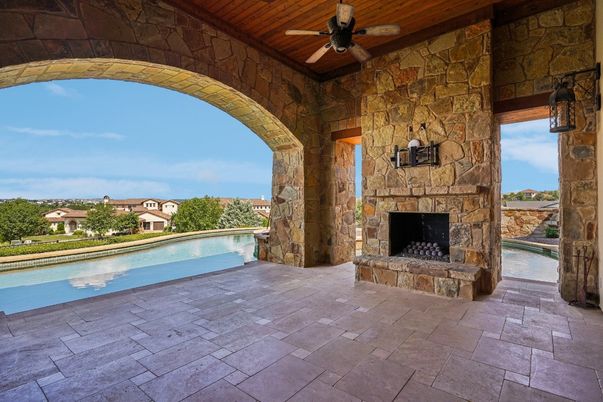 Exterior, Fireplace, Pool