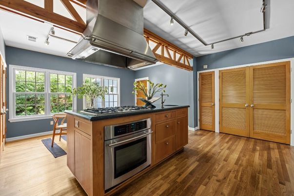 Interior, Kitchen, Stainless Steel Appliances, Wood Texture Flooring