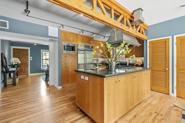 Interior, Kitchen, Stainless Steel Appliances, Wood Texture Flooring