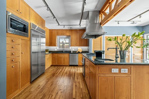 Interior, Kitchen, Stainless Steel Appliances, Wood Texture Flooring